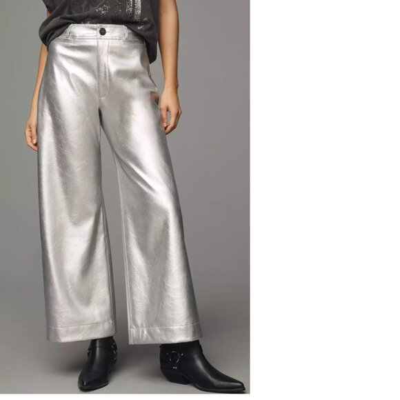 Anthropologie The Ettie High-Rise Crop Wide-Leg Pants by Maeve: Metallic 32 new - Picture 2 of 7